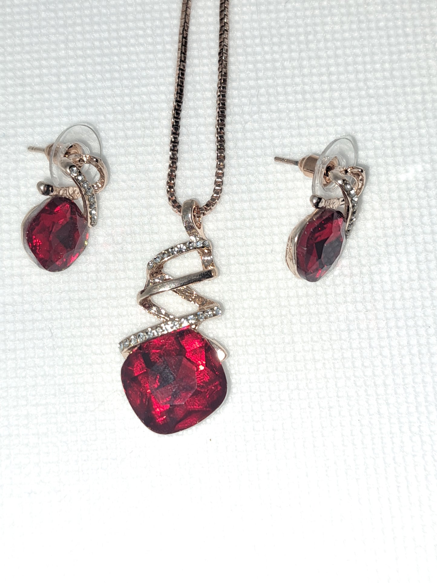 Red Spiral Necklace and Earring Set