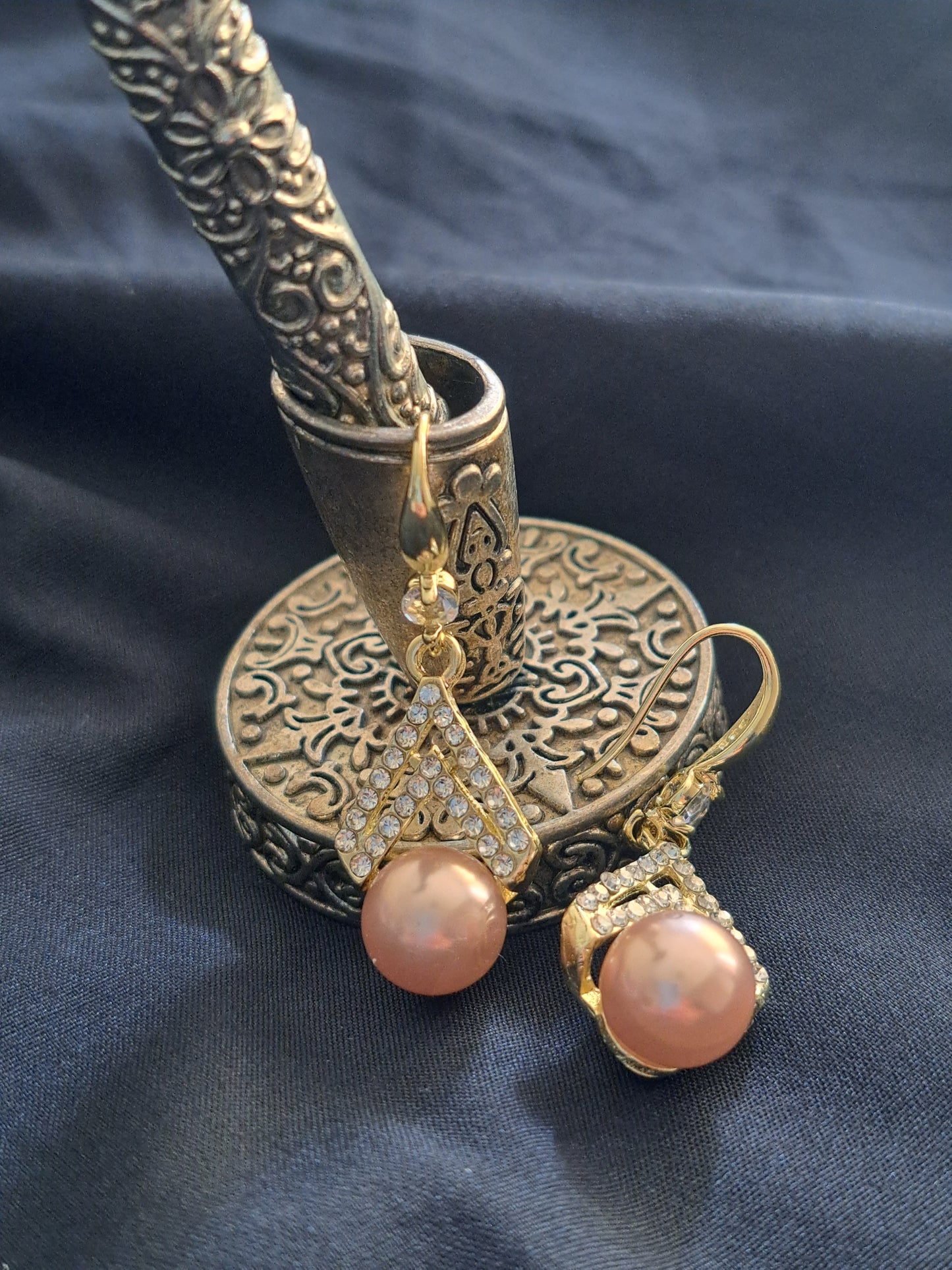 Pink Pearl and Diamante Earrings