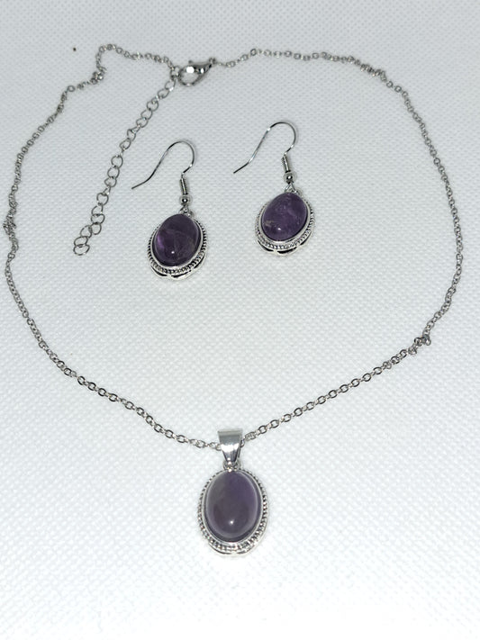 Purple Necklace and Earring Set
