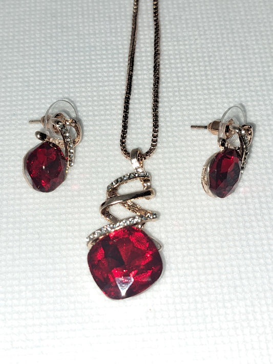 Red Spiral Necklace and Earring Set