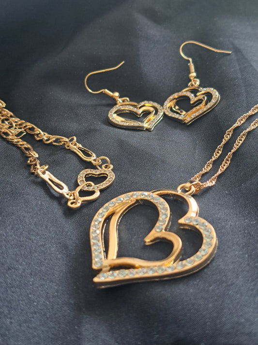 Hearts Earring, Necklace and Bracelet Set