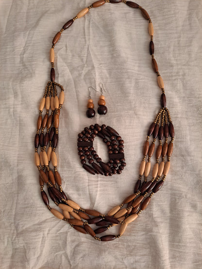 Elizabeth Wooden Beads - Necklace, Earring and Bracelet Set
