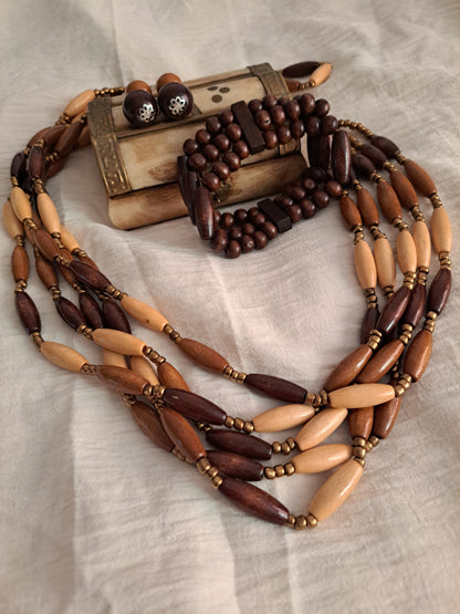 Elizabeth Wooden Beads - Necklace, Earring and Bracelet Set