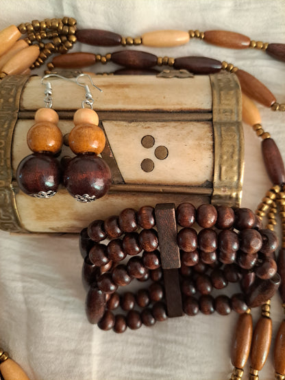 Elizabeth Wooden Beads - Necklace, Earring and Bracelet Set
