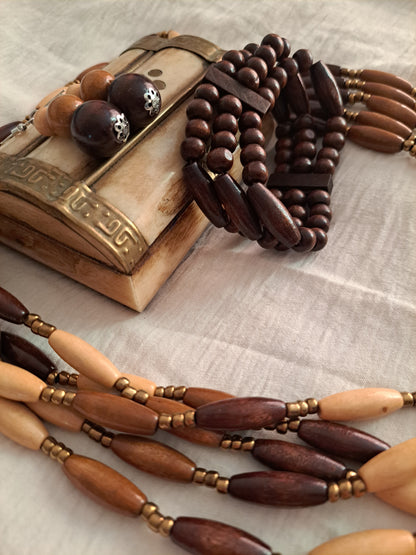 Elizabeth Wooden Beads - Necklace, Earring and Bracelet Set