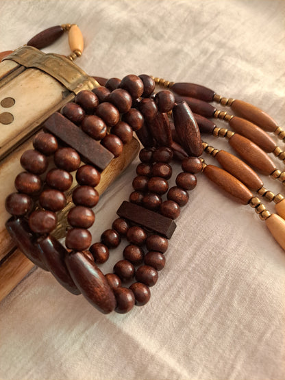 Elizabeth Wooden Beads - Necklace, Earring and Bracelet Set