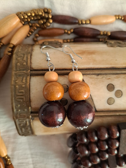 Elizabeth Wooden Beads - Necklace, Earring and Bracelet Set