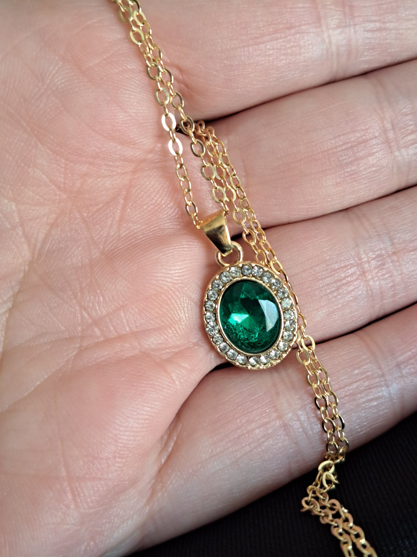 Emerald on Gold Costume Necklace