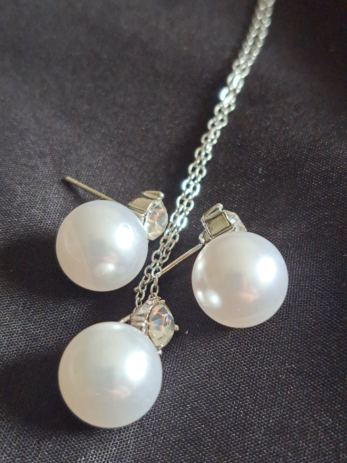 Faux Pearl and Diamante Earring and Necklace Set