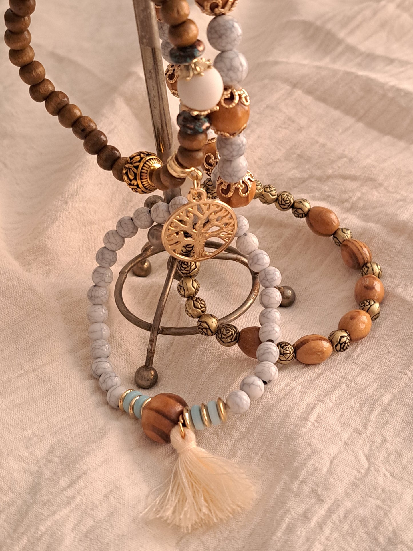 Wooden Beads Stackable Bracelets (4!)