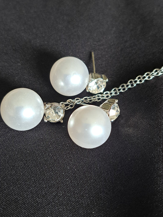 Faux Pearl and Diamante Earring and Necklace Set