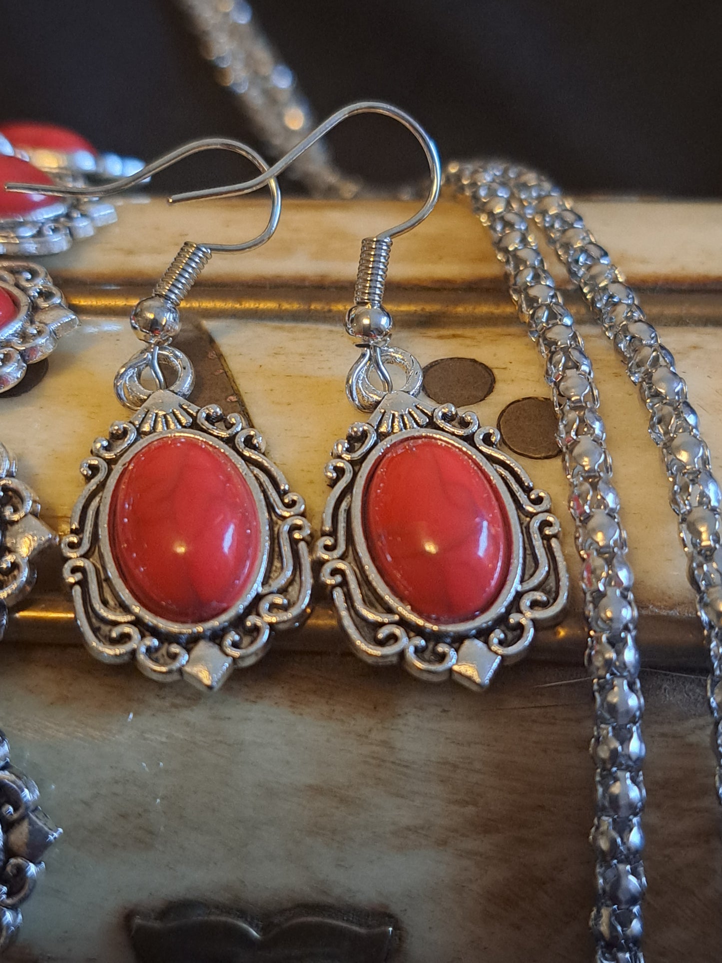 Red Vintage Bracelet, Earring and Necklace Set