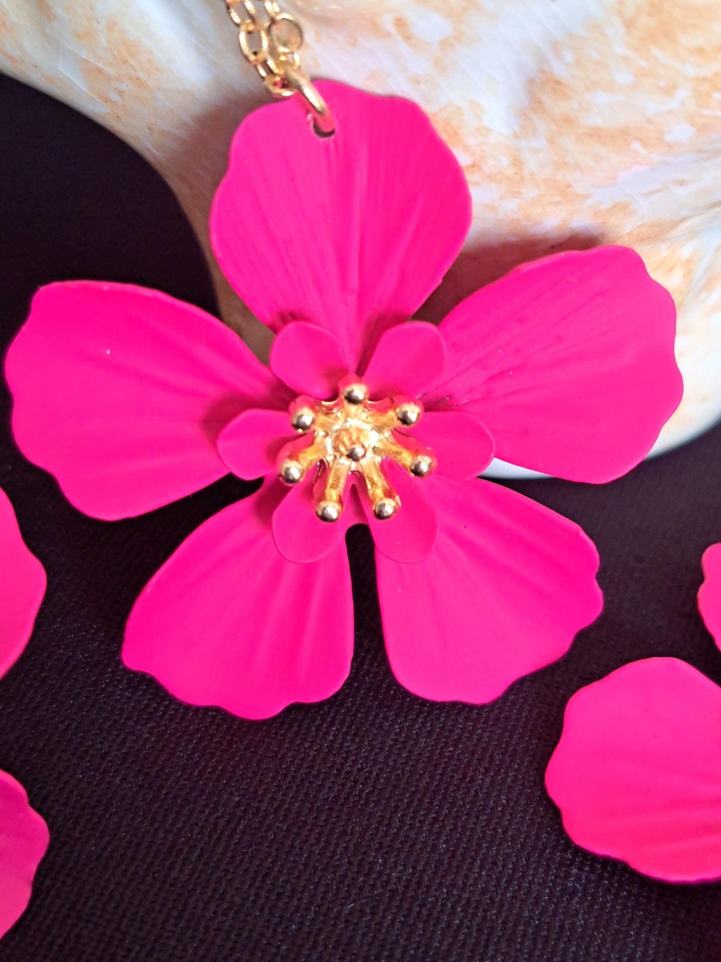 Hot Pink Flowers Necklace, Earring and Ring Set