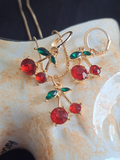Cherry Necklace and Earring Set