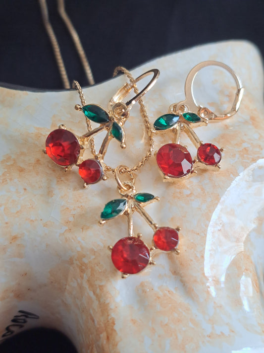 Cherry Necklace and Earring Set