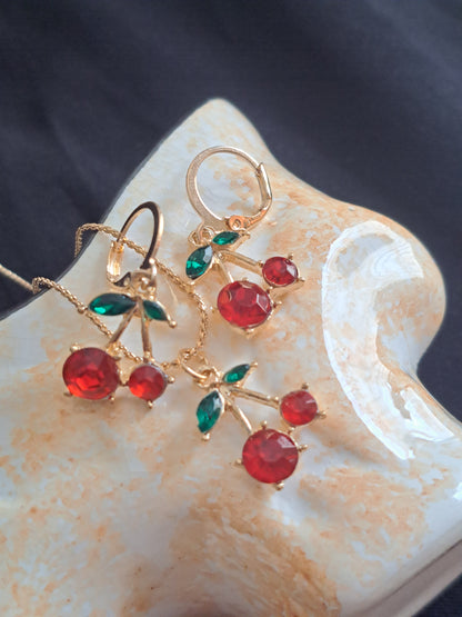 Cherry Necklace and Earring Set
