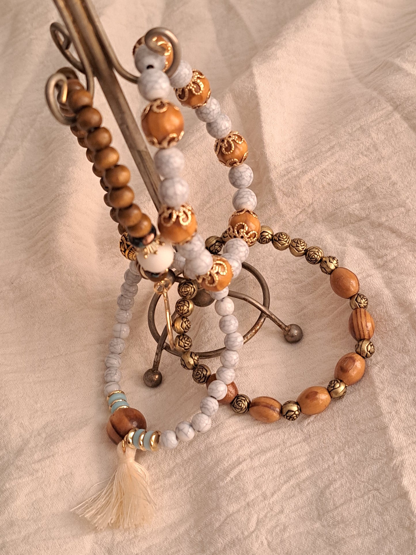 Wooden Beads Stackable Bracelets (4!)