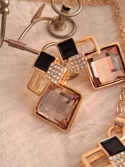 Geometric stacked squares necklace and earring set