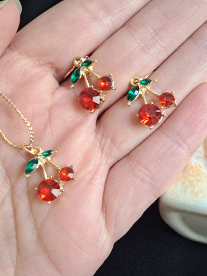 Cherry Necklace and Earring Set