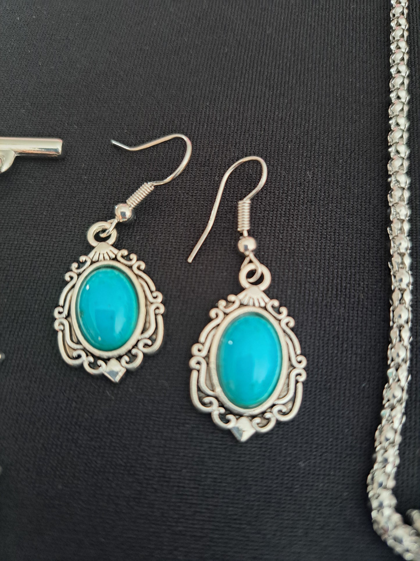Turquoise and Silver Necklace, Earrings and Bracelet Set