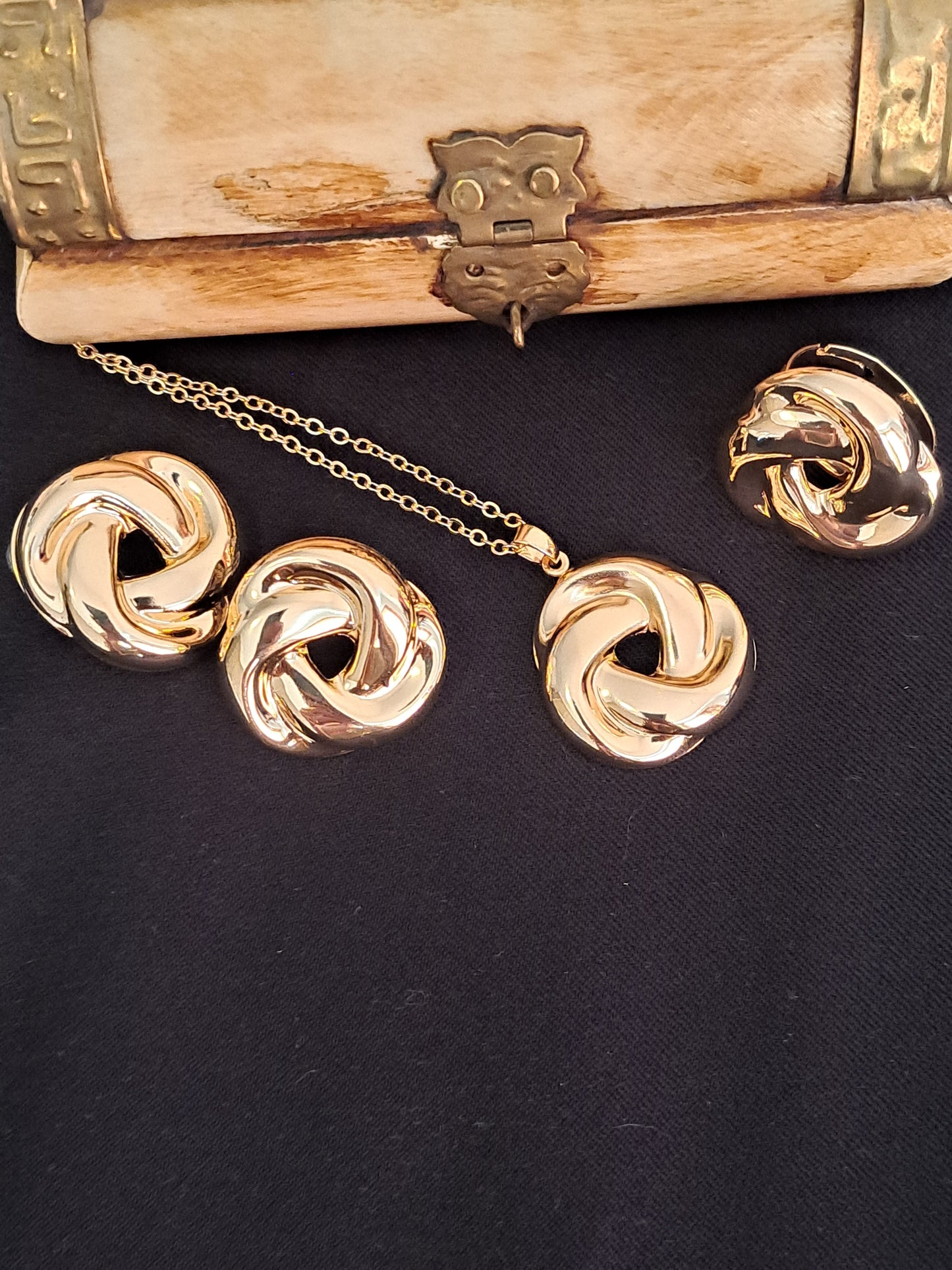 Golden Knot Necklace, Earring and Ring Set