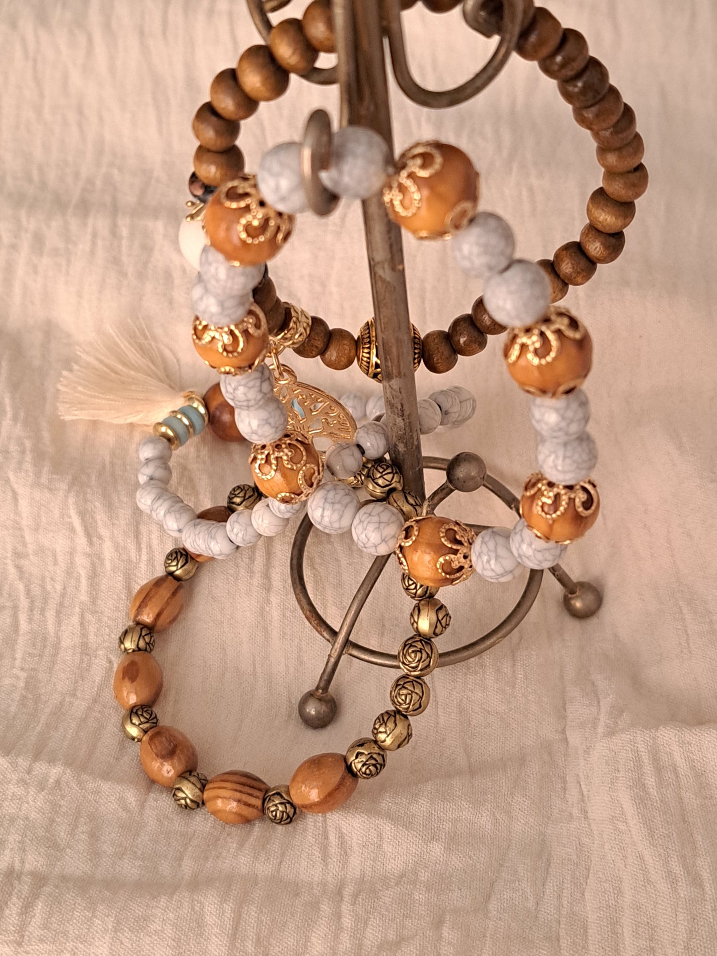 Wooden Beads Stackable Bracelets (4!)