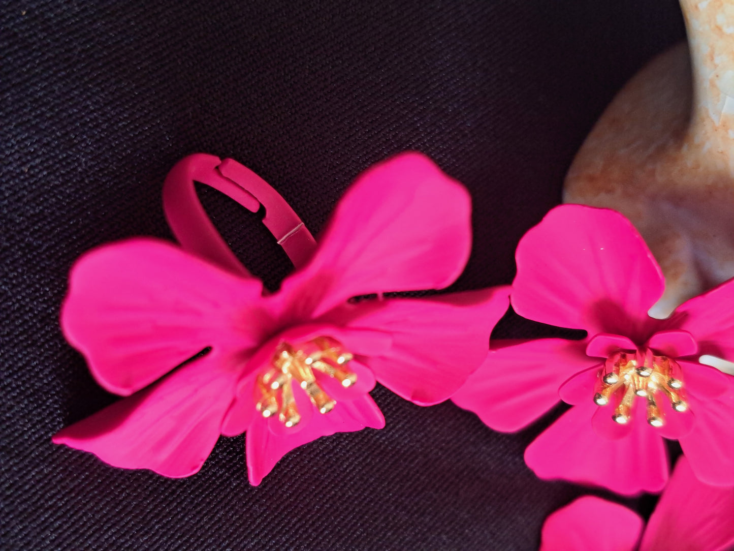 Hot Pink Flowers Necklace, Earring and Ring Set