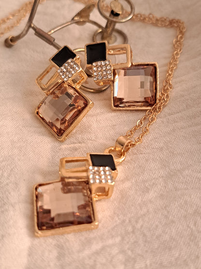 Geometric stacked squares necklace and earring set