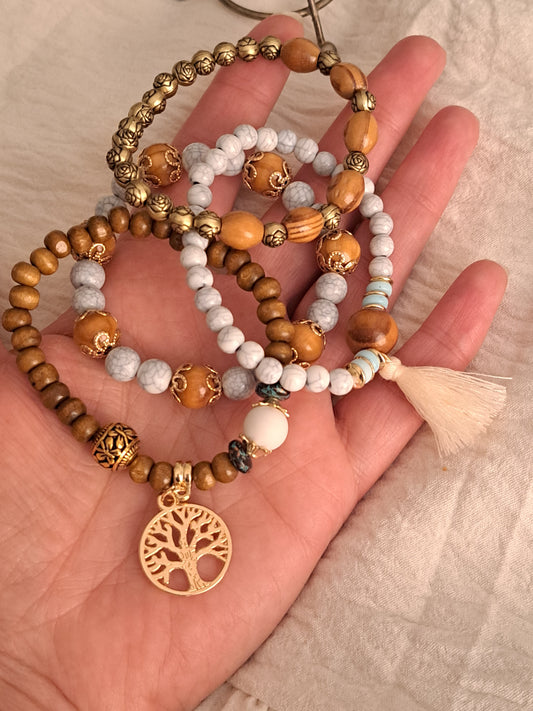 Wooden Beads Stackable Bracelets (4!)