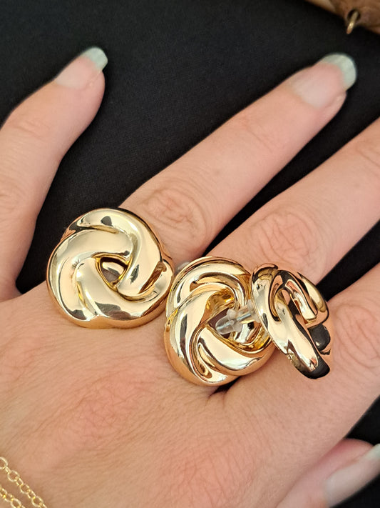 Golden Knot Necklace, Earring and Ring Set