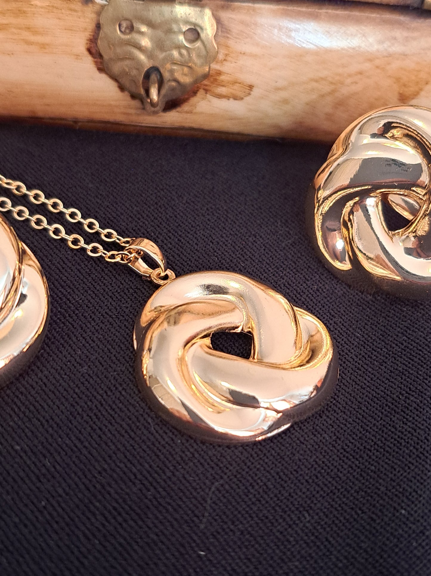Golden Knot Necklace, Earring and Ring Set