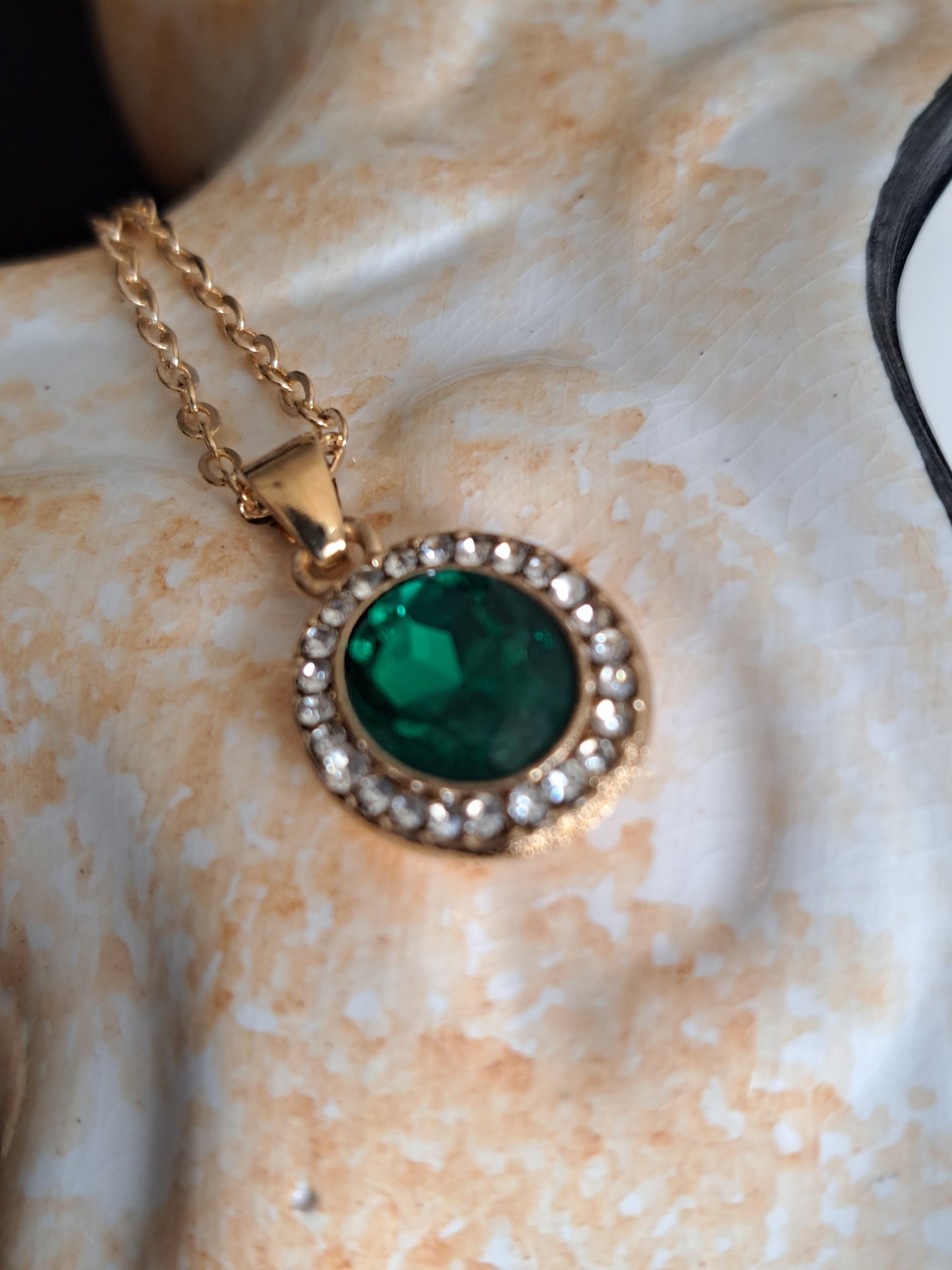 Emerald on Gold Costume Necklace