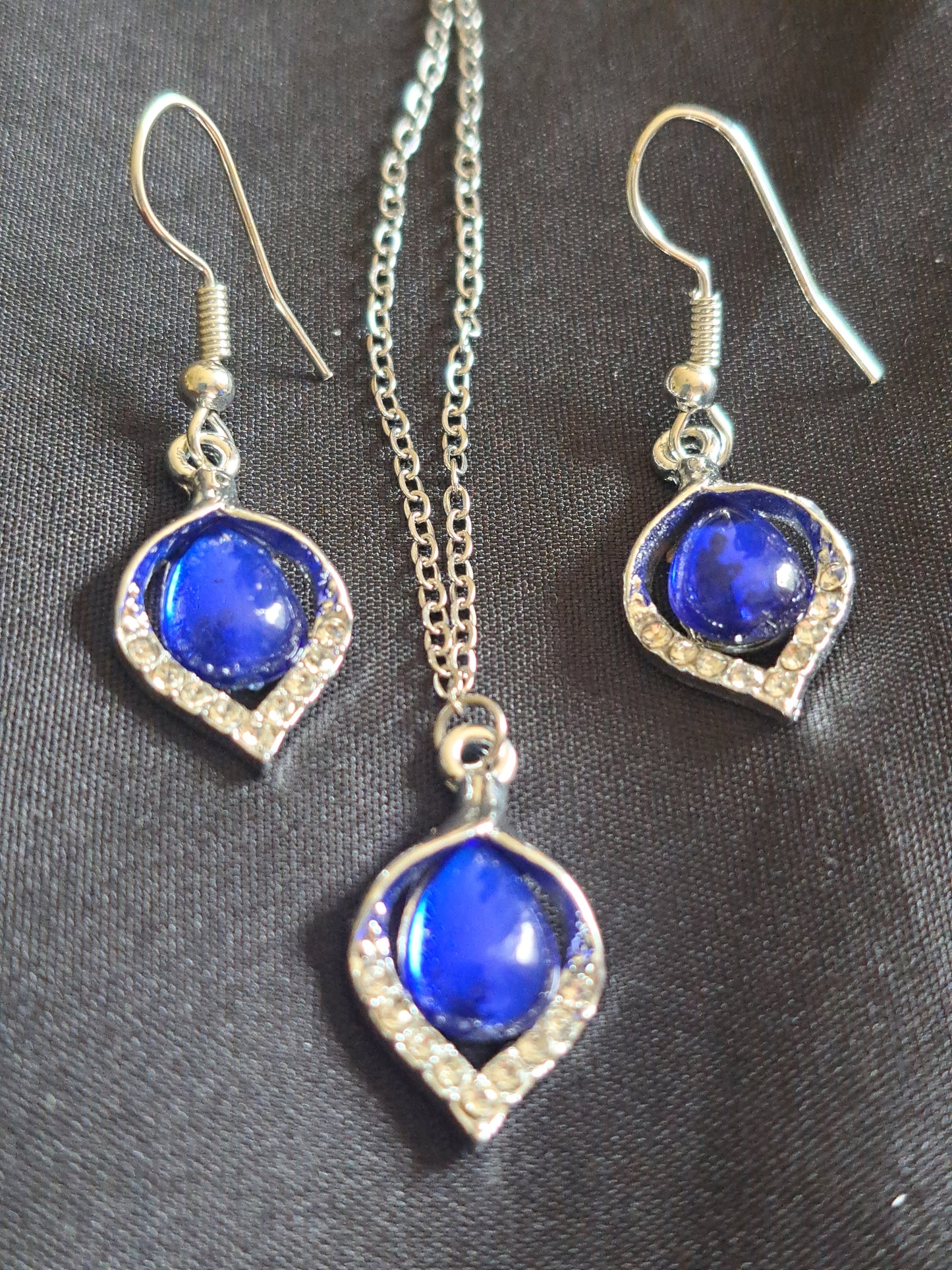 Dainty Sapphire Blue and Silver Earring and Necklace Set