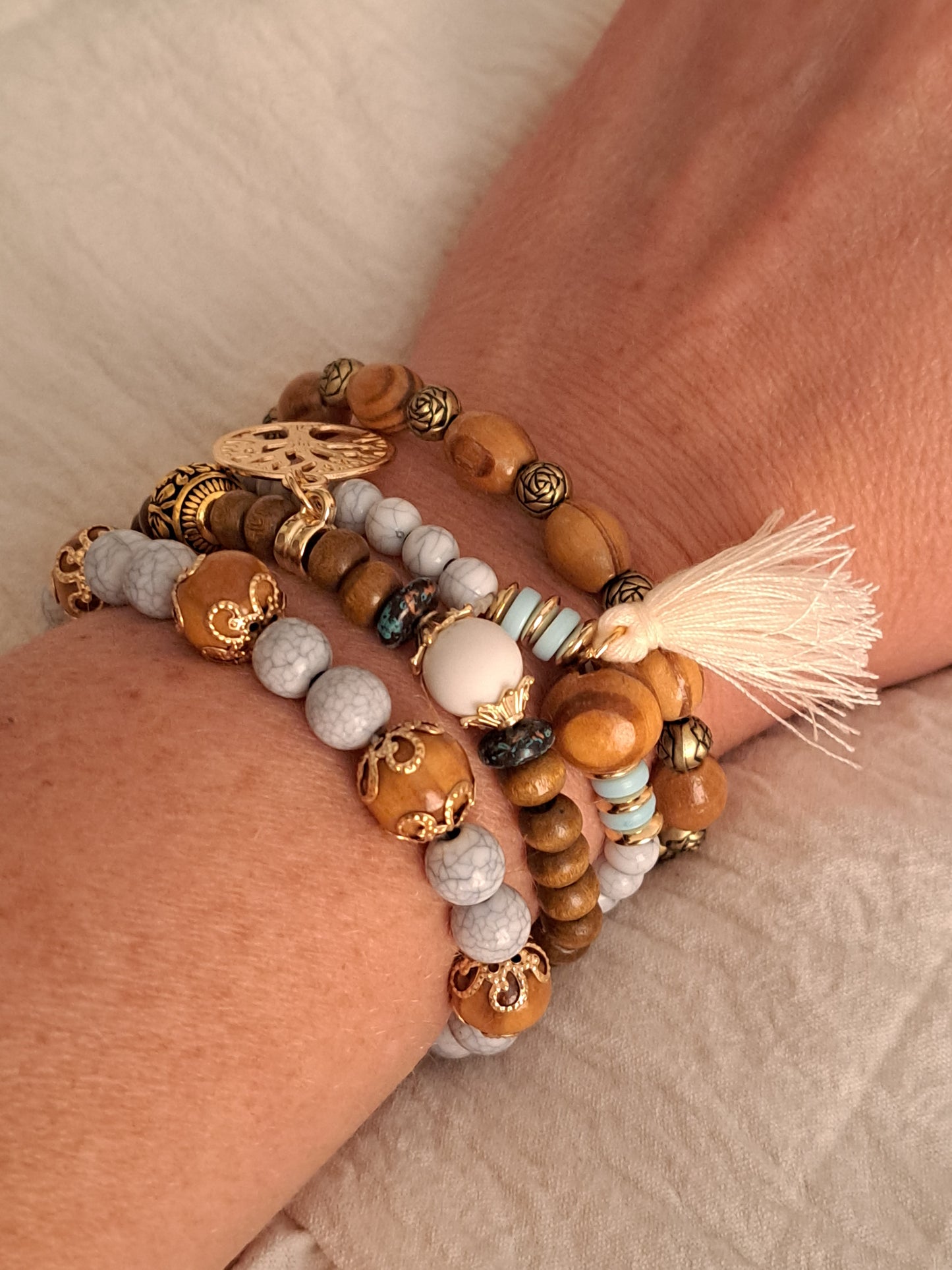 Wooden Beads Stackable Bracelets (4!)
