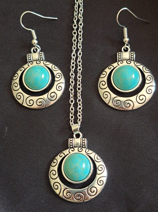 Turquoise and silver earring and necklace set