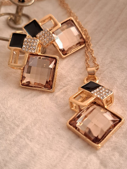 Geometric stacked squares necklace and earring set