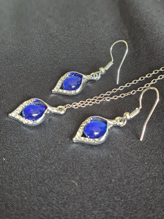 Dainty Sapphire Blue and Silver Earring and Necklace Set
