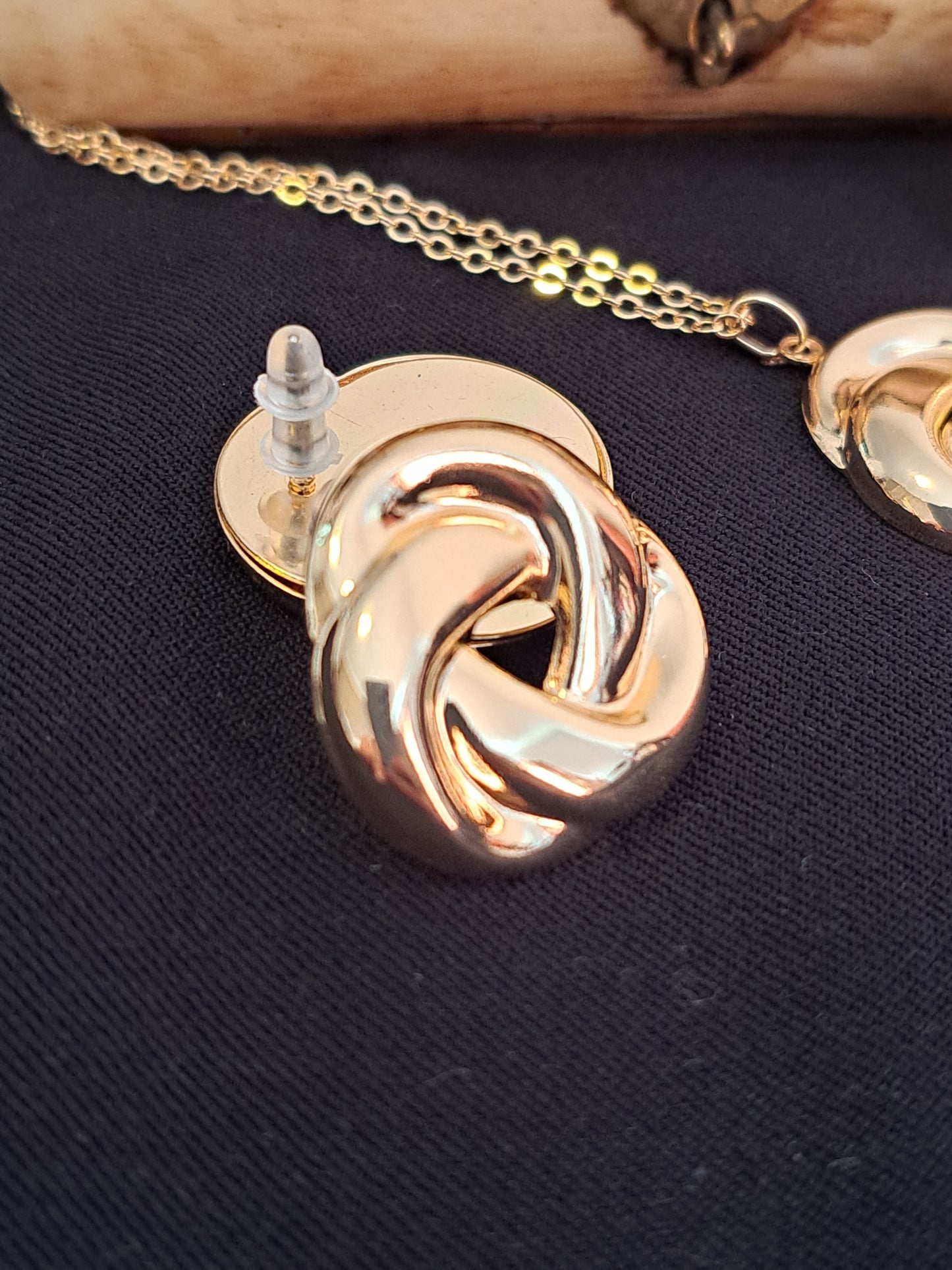 Golden Knot Necklace, Earring and Ring Set