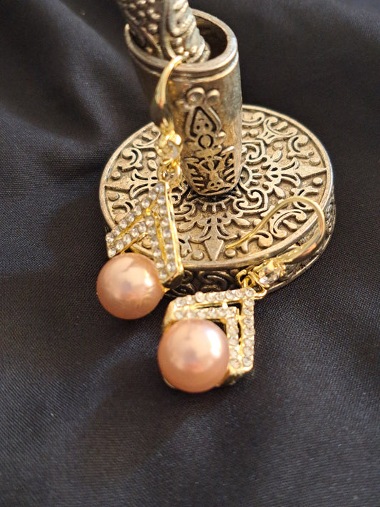 Pink Pearl and Diamante Earrings