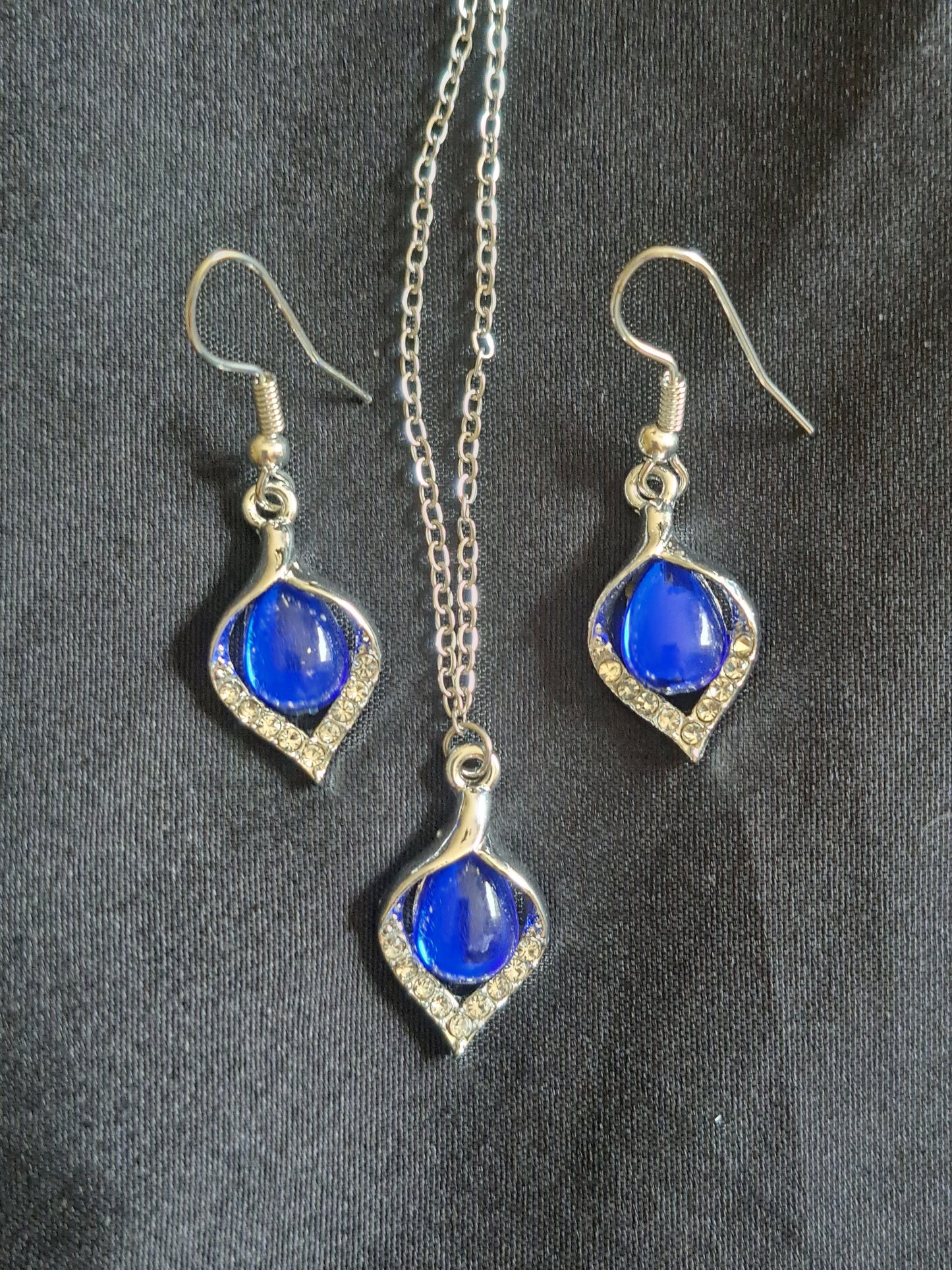 Dainty Sapphire Blue and Silver Earring and Necklace Set