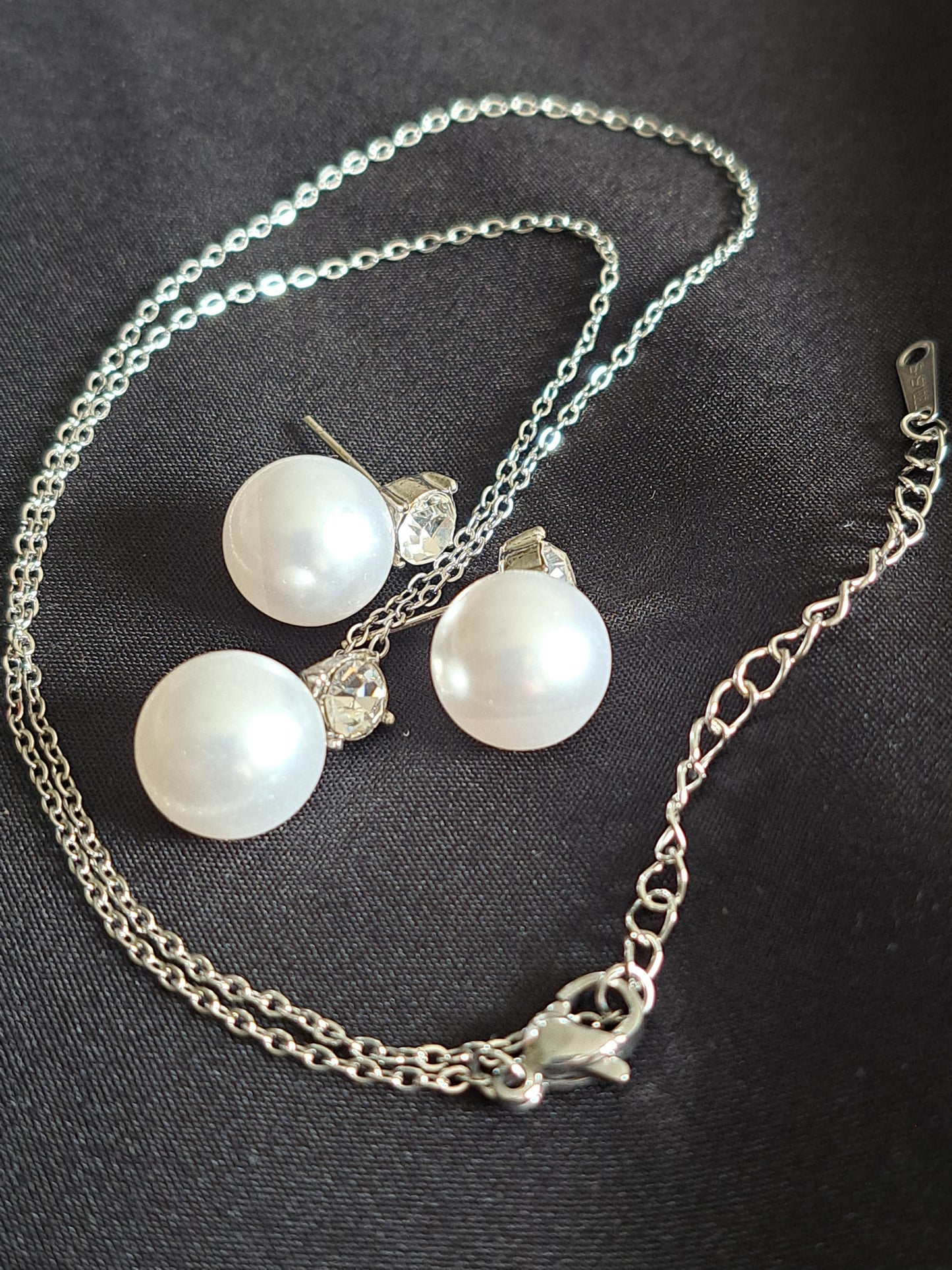 Faux Pearl and Diamante Earring and Necklace Set
